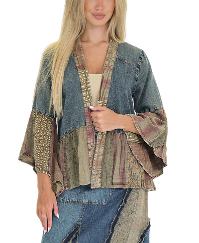 Denim Cardigan w/ Patchwork image 1