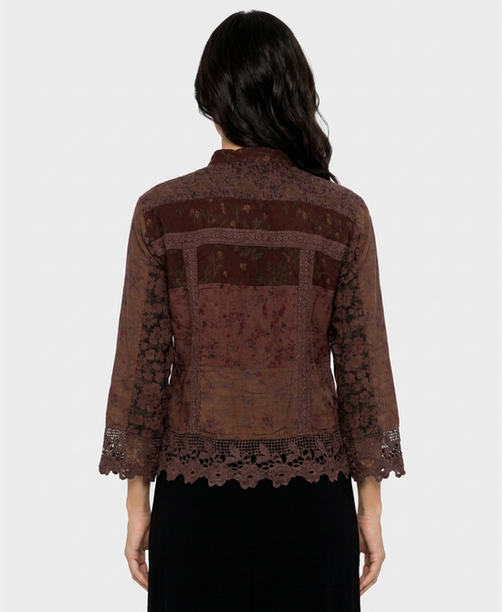 
Printed Top w/ Crochet Trim in WINE view 2