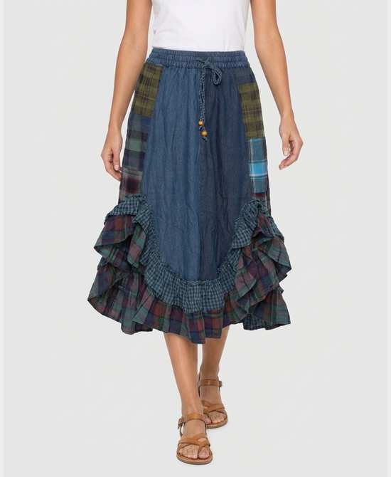 
Patchwork Hi-Lo Maxi Skirt in MULTI view 1