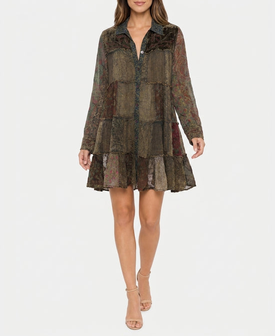 
Tiered Dress w/ Velvet Trim in MULTI view 1