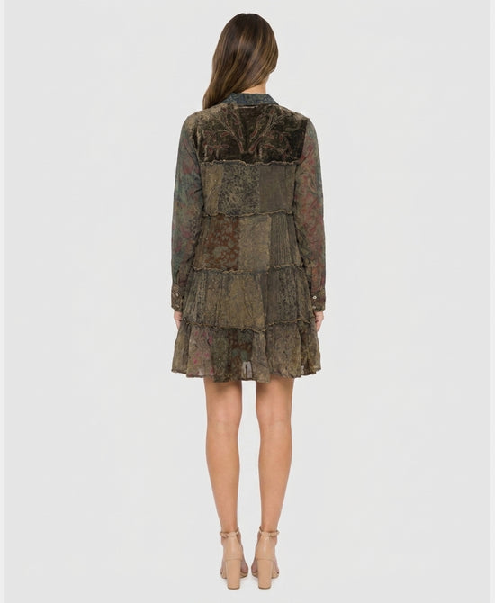 
Tiered Dress w/ Velvet Trim in MULTI view 2