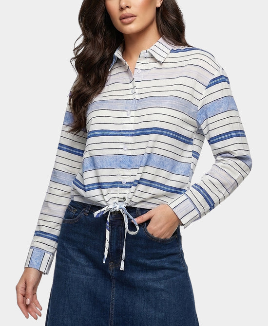 
Striped Blouse w/ Drawstring Bottom in BLUE MULTI view 1