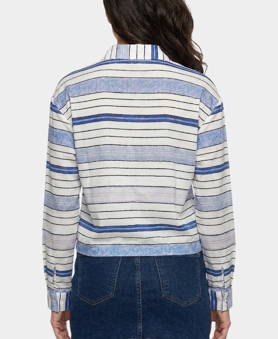 
Striped Blouse w/ Drawstring Bottom in BLUE MULTI view 2