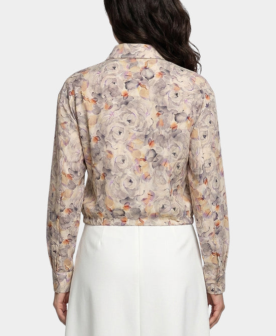 
Printed Blouse w/ Drawstring Bottom in BEIGE MULTI view 2
