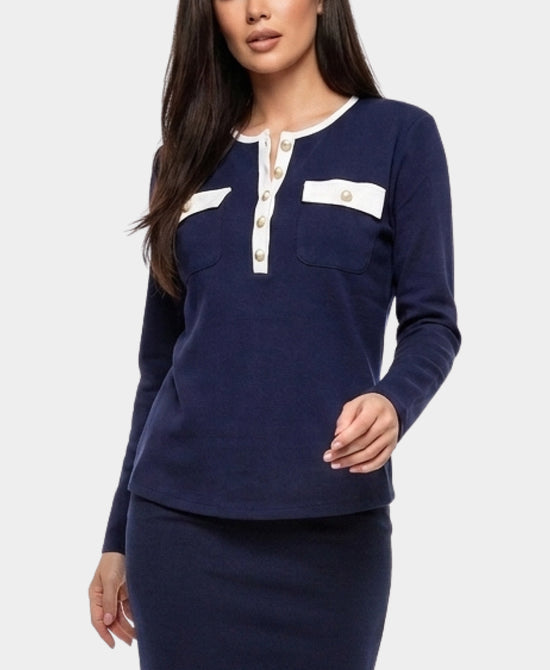 
Contrast Trim Top w/ Buttons in NAVY view 1