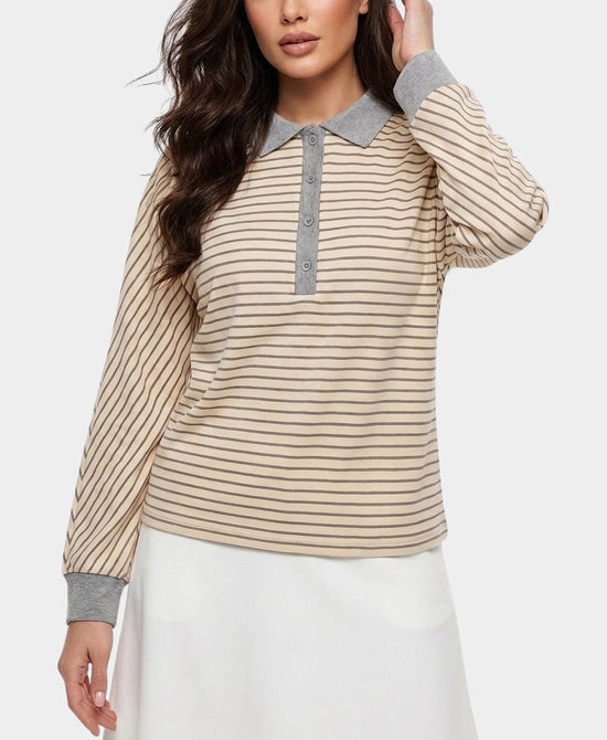 
Striped Lightweight Sweater in BEIGE/GREY view 1