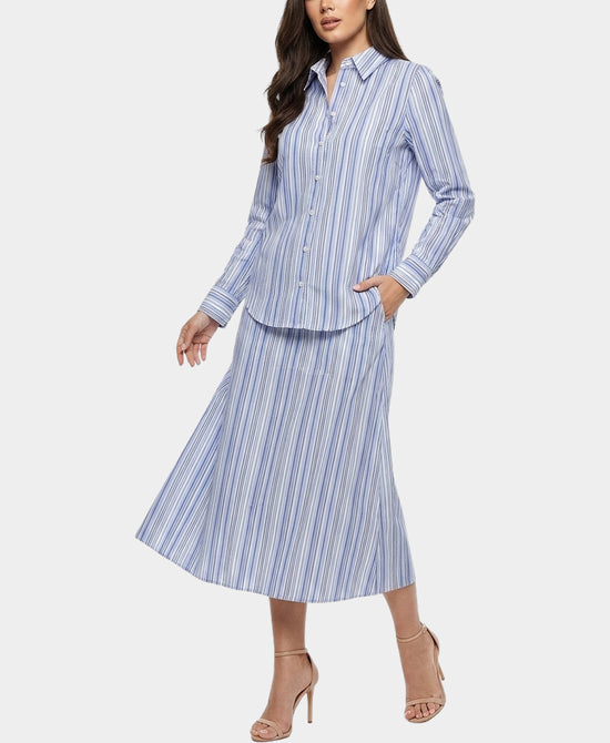 
Stripe Blouse & Skirt Set- 2 Pc Set in BLUE/WHITE view 1