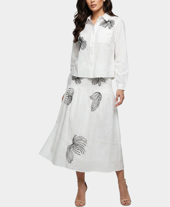 
Embroidered Blouse & Skirt Set- 2 Pc Set in WHITE/BLACK view 1