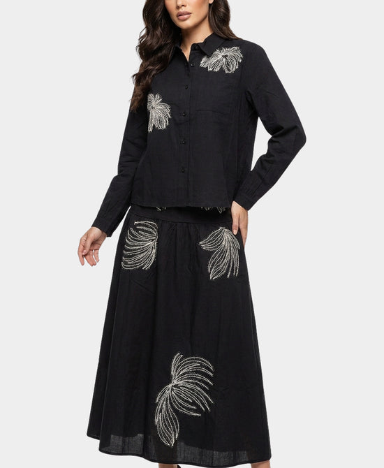 
Embroidered Blouse & Skirt Set- 2 Pc Set in BLACK view 1