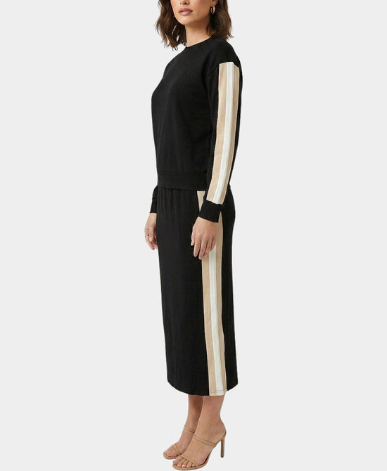 
Stripe Top & Skirt Set- 2 PC Set in BLACK/BEIGE/WHITE view 1