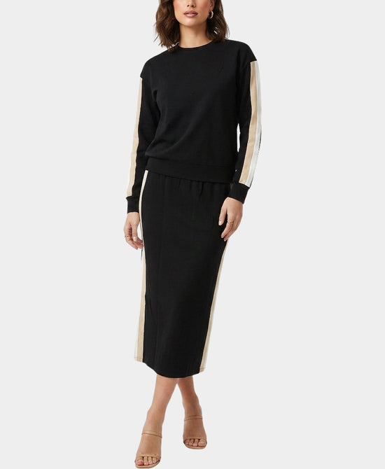 
Stripe Top & Skirt Set- 2 PC Set in BLACK/BEIGE/WHITE view 2