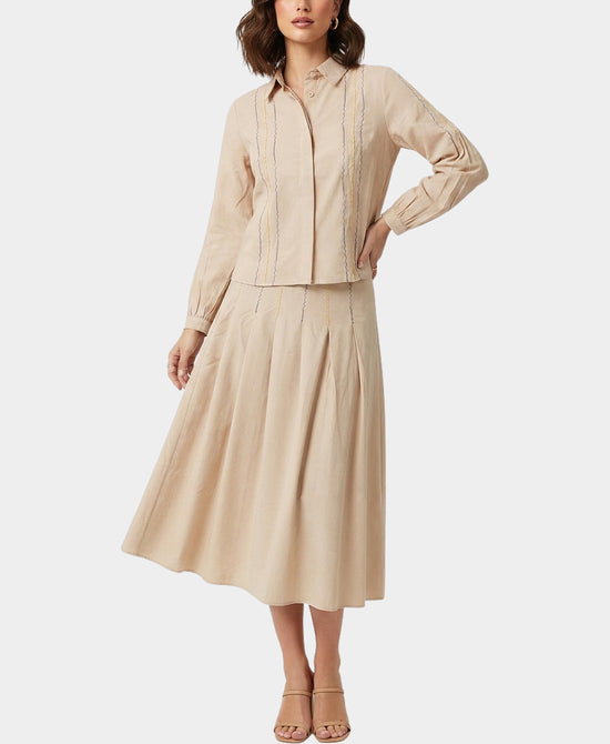 
Embroidered Blouse & Skirt Set- 2 PC Set in BEIGE view 1