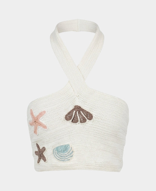 Crochet Halter Top w/ Embroidery view 1