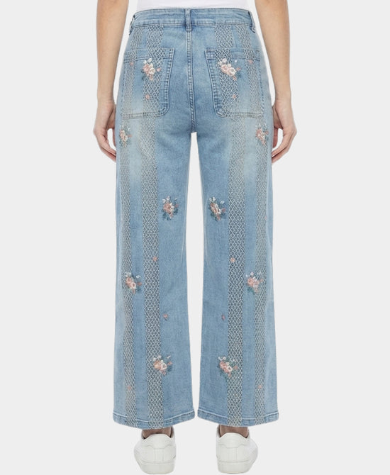 Jeans w/ Embroidered Flowers view 2