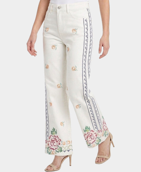 
Floral Embroidered Jeans in white view 1