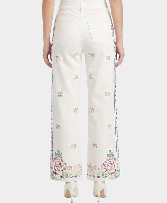 
Floral Embroidered Jeans in white view 2