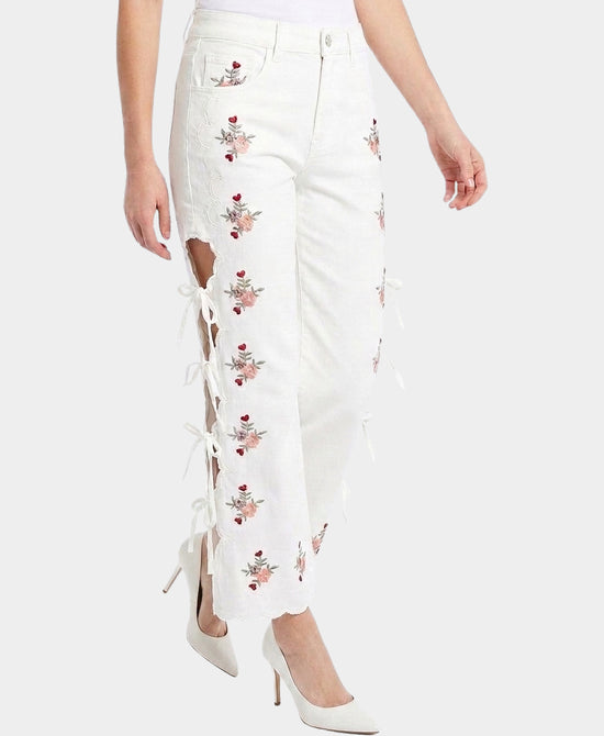 
Embroidered Jeans w/ Open Sides in WHITE MULTI view 2