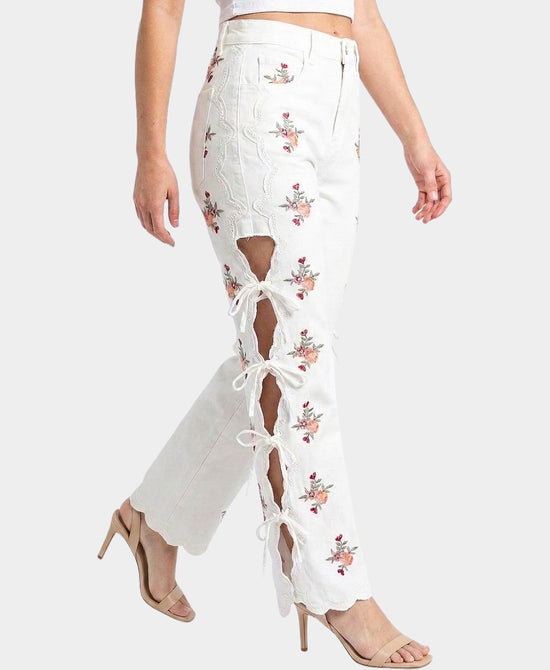 
Embroidered Jeans w/ Open Sides in WHITE MULTI view 1
