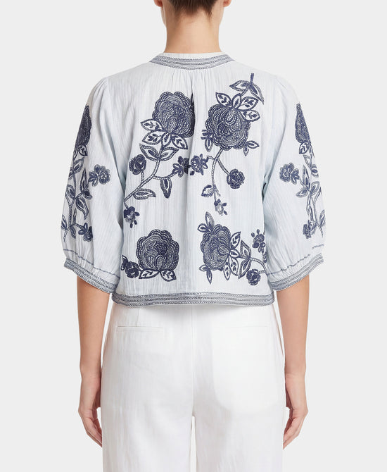 
Floral Embroidered Jacket in WHITE/BLUE view 2