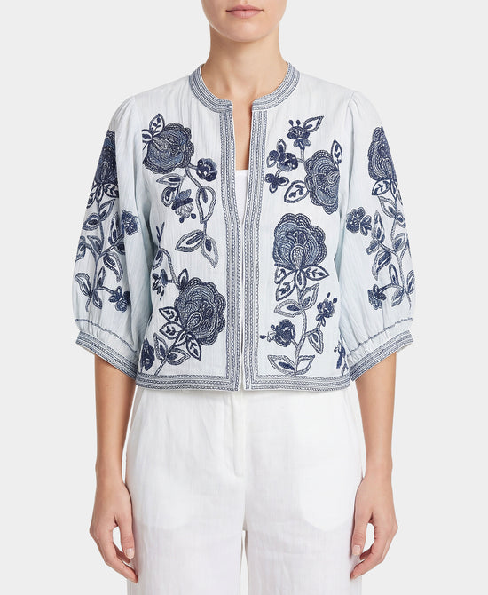 
Floral Embroidered Jacket in WHITE/BLUE view 1