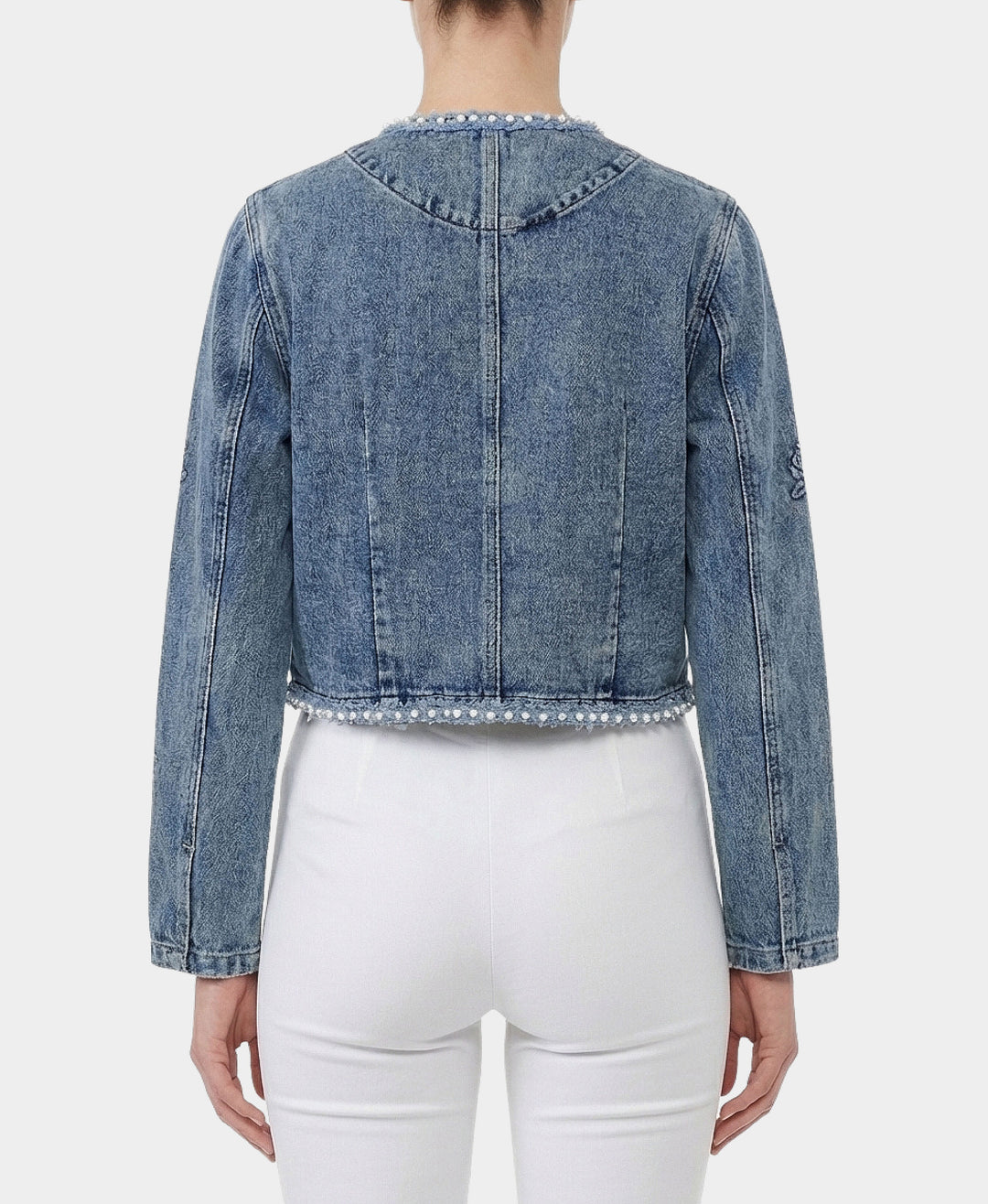 Embossed Rose Denim Jacket w/ Pearl Trim – FOX'S - Online