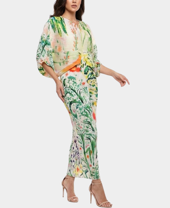 
Plisse Micro Pleated Maxi Dress in GREEN MULTI view 1