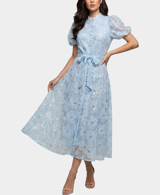 
Flower Embroidered Maxi Dress w/ Sequins in BLUE view 1