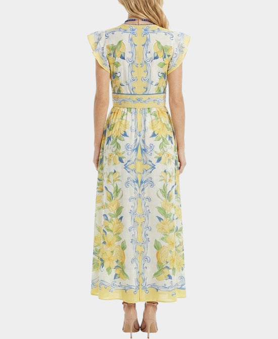 
Floral Print Maxi Dress w/ Ruffle Sleeves in YELLOW MULTI view 2