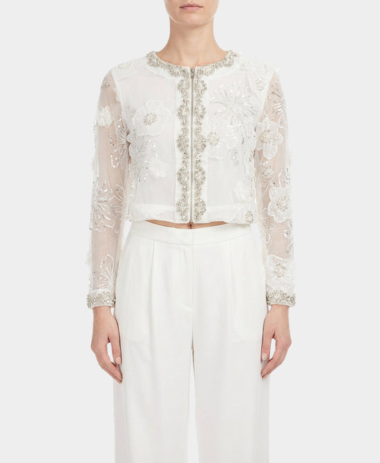 Flower Embroidered Jacket w/ Rhinestones & Sequins view 1