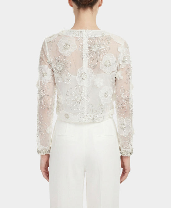 Flower Embroidered Jacket w/ Rhinestones & Sequins view 2