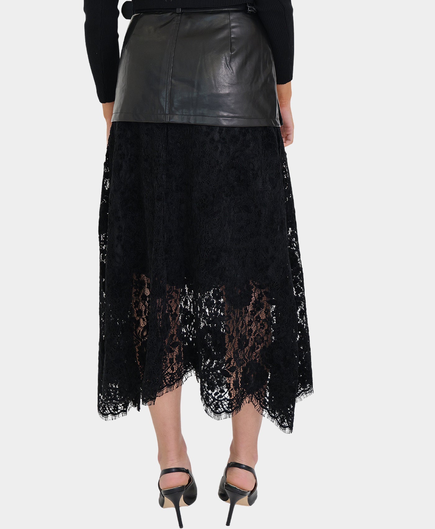 Faux Leather & Lace Midi Skirt view 2