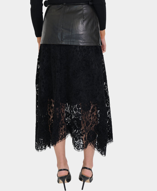 Faux Leather & Lace Midi Skirt view 