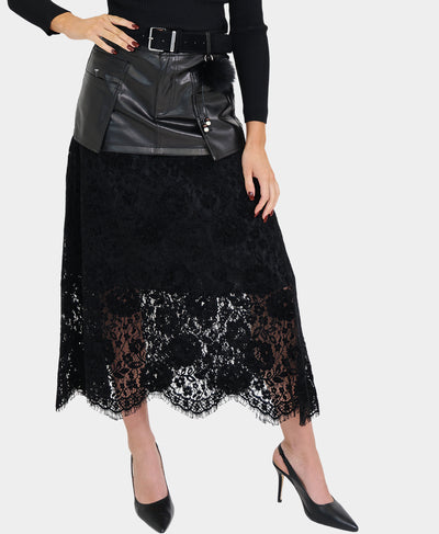 Faux Leather & Lace Midi Skirt image 1