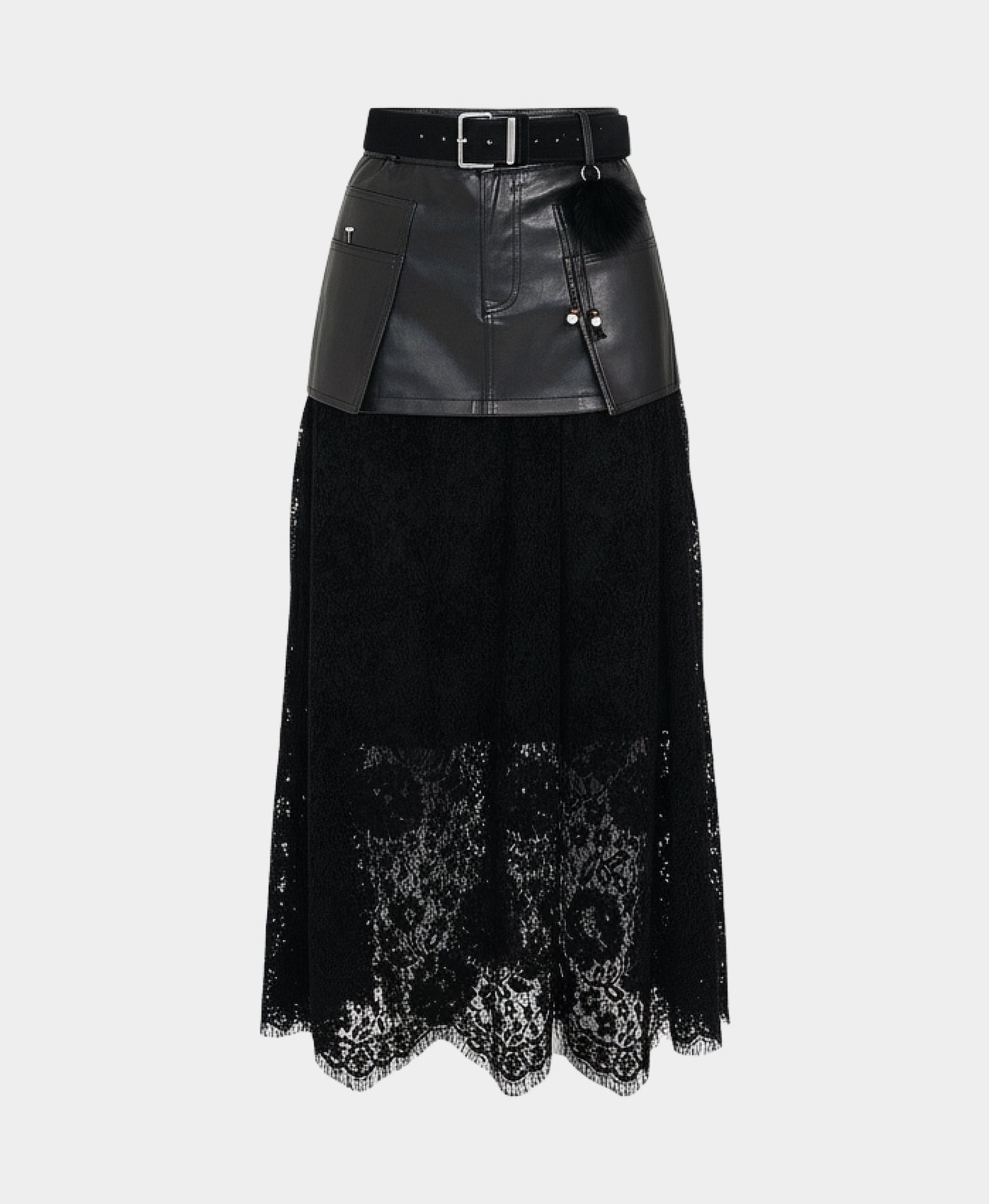 Faux Leather & Lace Midi Skirt view 3
