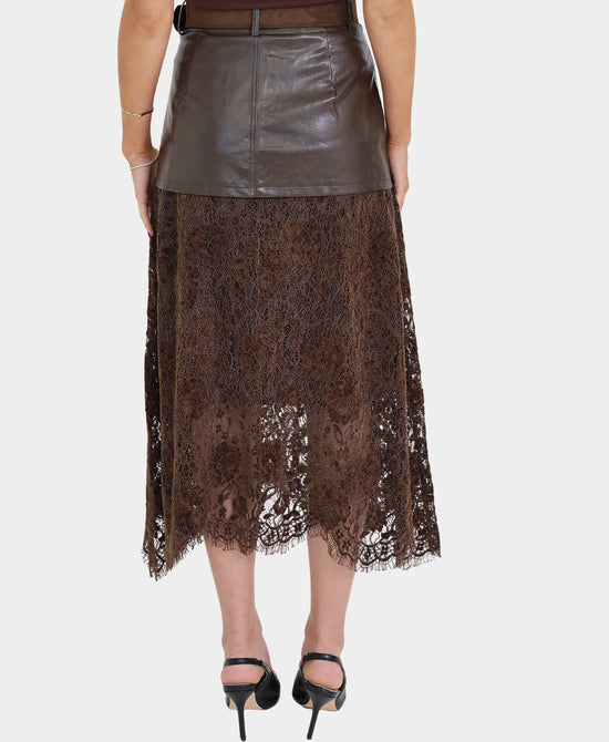 Faux Leather & Lace Midi Skirt view 