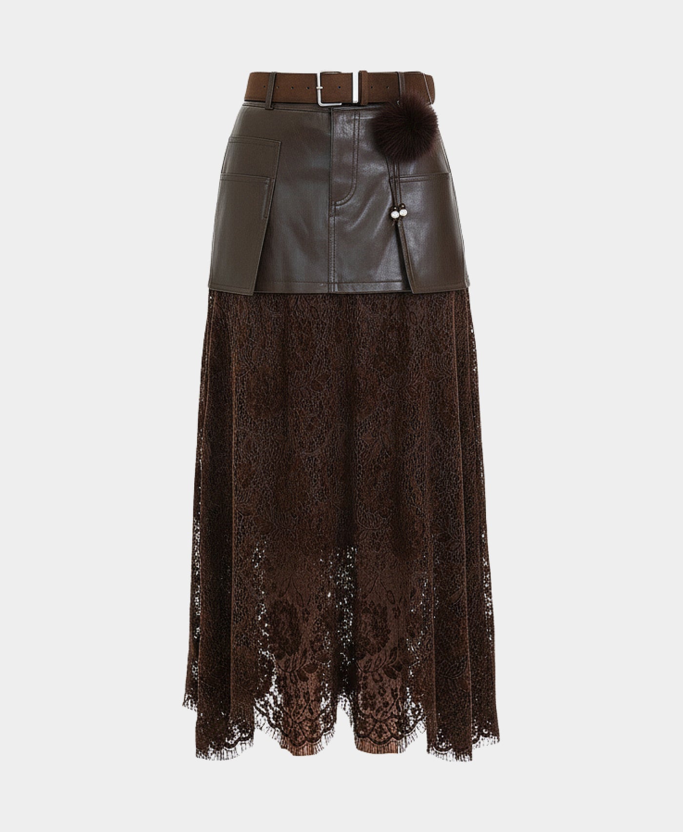 Faux Leather & Lace Midi Skirt view 3