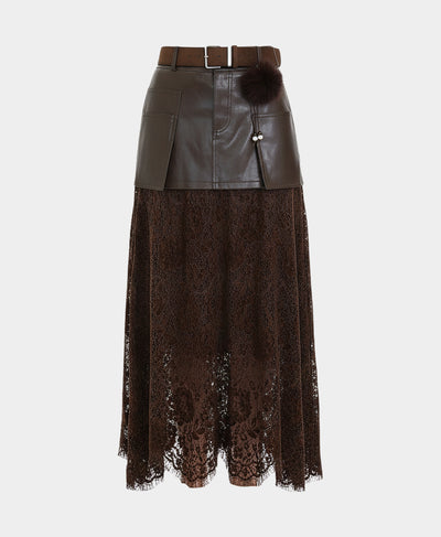 Faux Leather & Lace Midi Skirt image 3