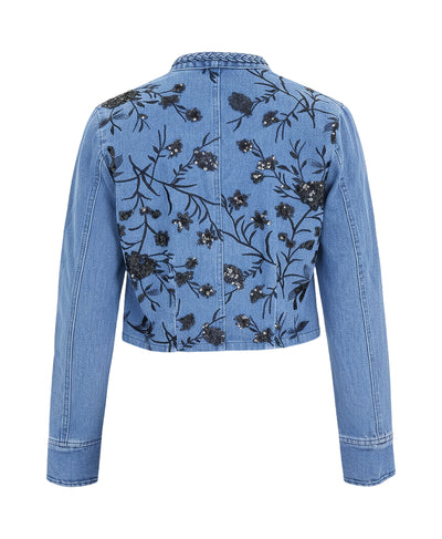Denim Jacket w/ Sequin & Embroidered Detail image 2