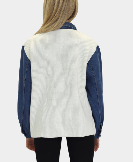Sweater w/ Denim Trim & Jewels view 