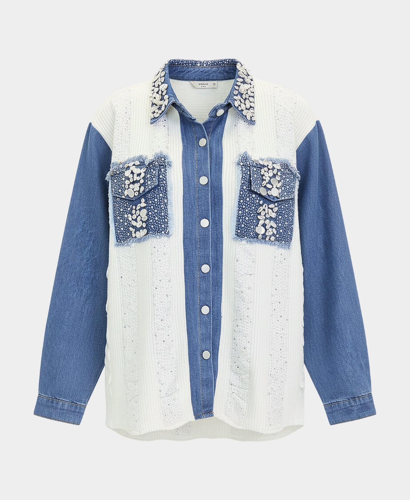 Sweater w/ Denim Trim & Jewels view 3