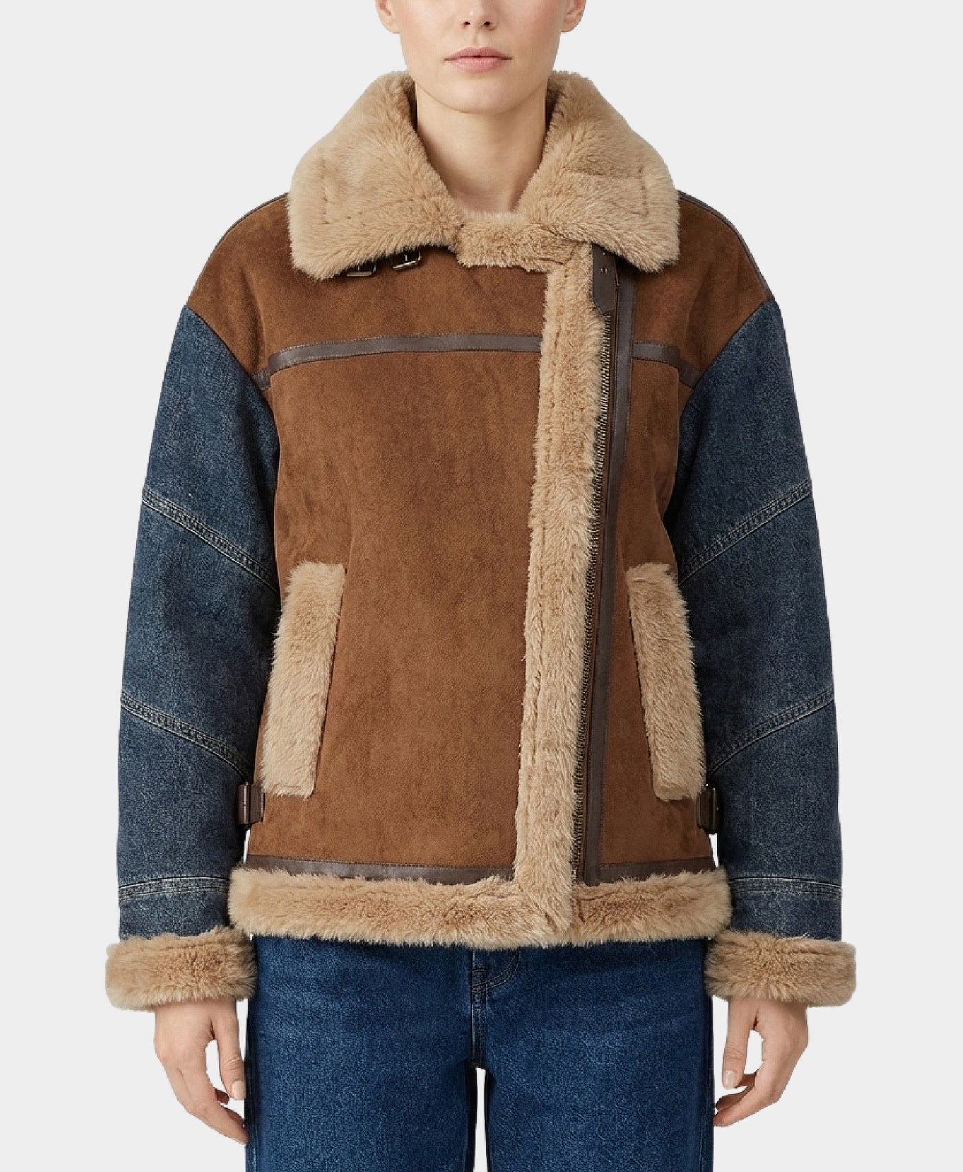 Sherpa Jacket w/ Denim Trim view 1