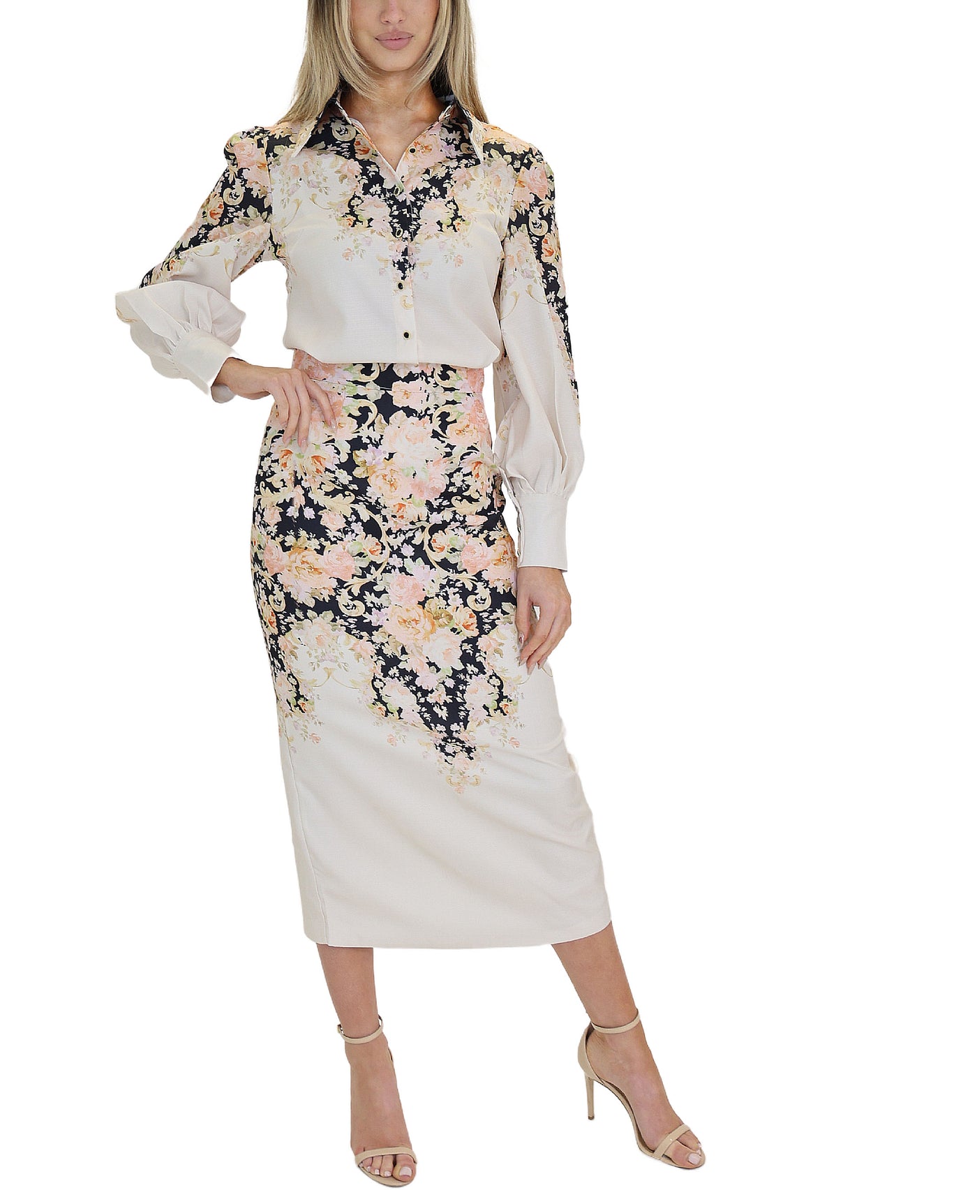 Floral Print Blouse & Skirt Set- 2 Pc Set view 1