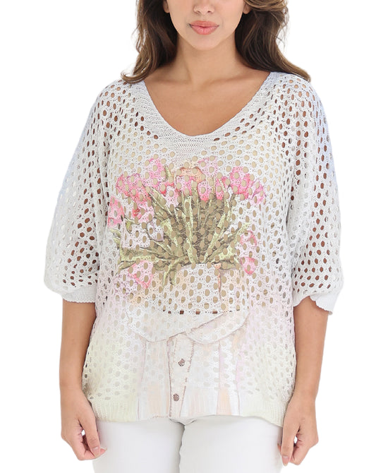 Floral Print Crochet Sweater view 1