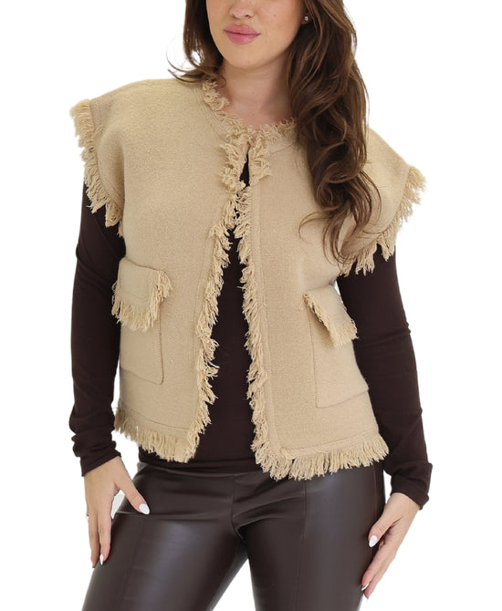 Sweater Vest w/ Fringe Trim view 1