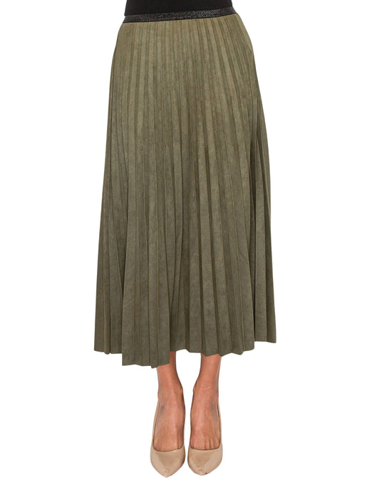 Pleated Faux Suede Midi Skirt view 