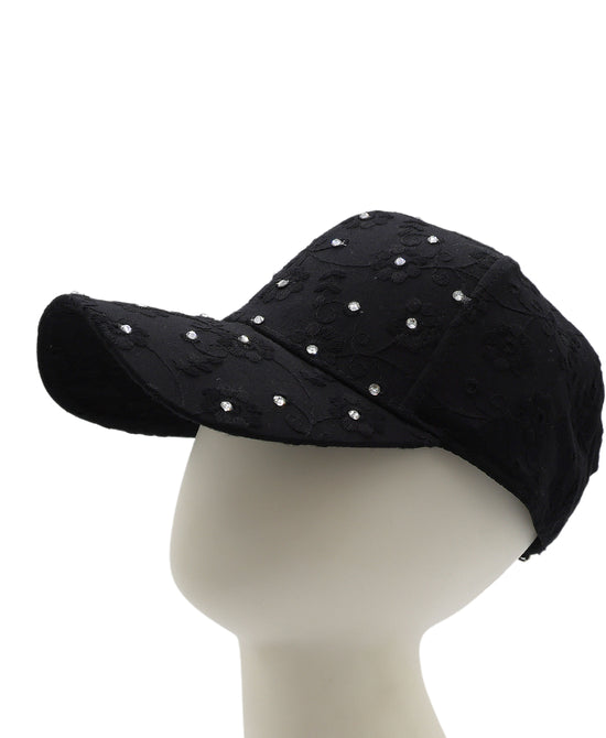 Flower Embroidered Hat w/ Rhinestones view 