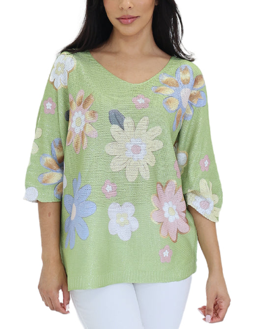 Shimmer Floral Knit Top view 1