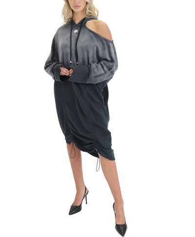 Ombre Cold Shoulder Midi Dress w/ Hood image 1