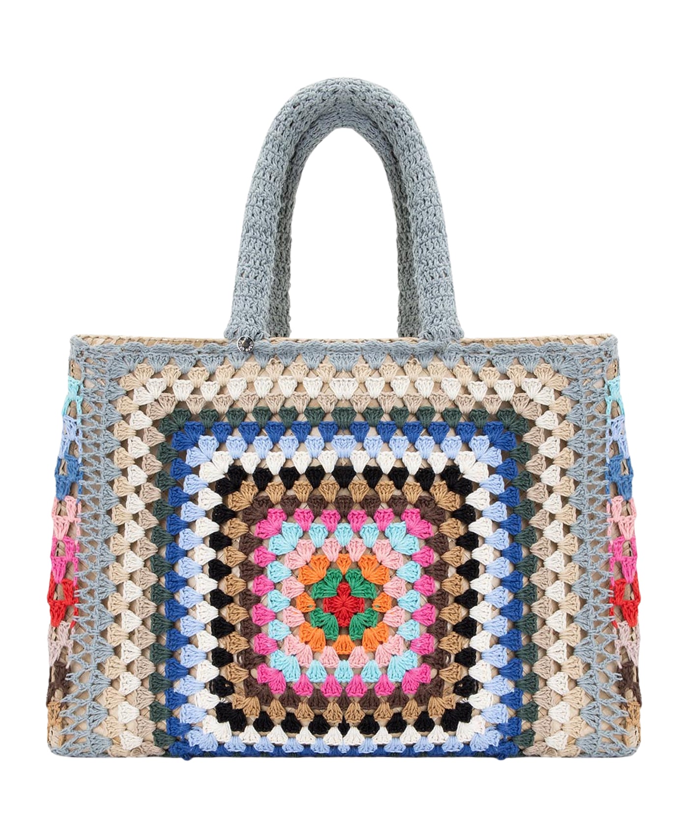 Straw Tote Bag w/ Knitted Crochet Cover view 1