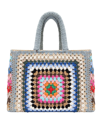Straw Tote Bag w/ Knitted Crochet Cover image 1